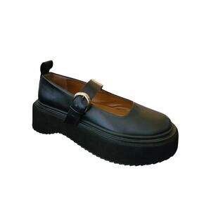 Edgy Dark Academia Chunky Platform Mary Jane Black 37/7 Buckle Soft Goth Zara